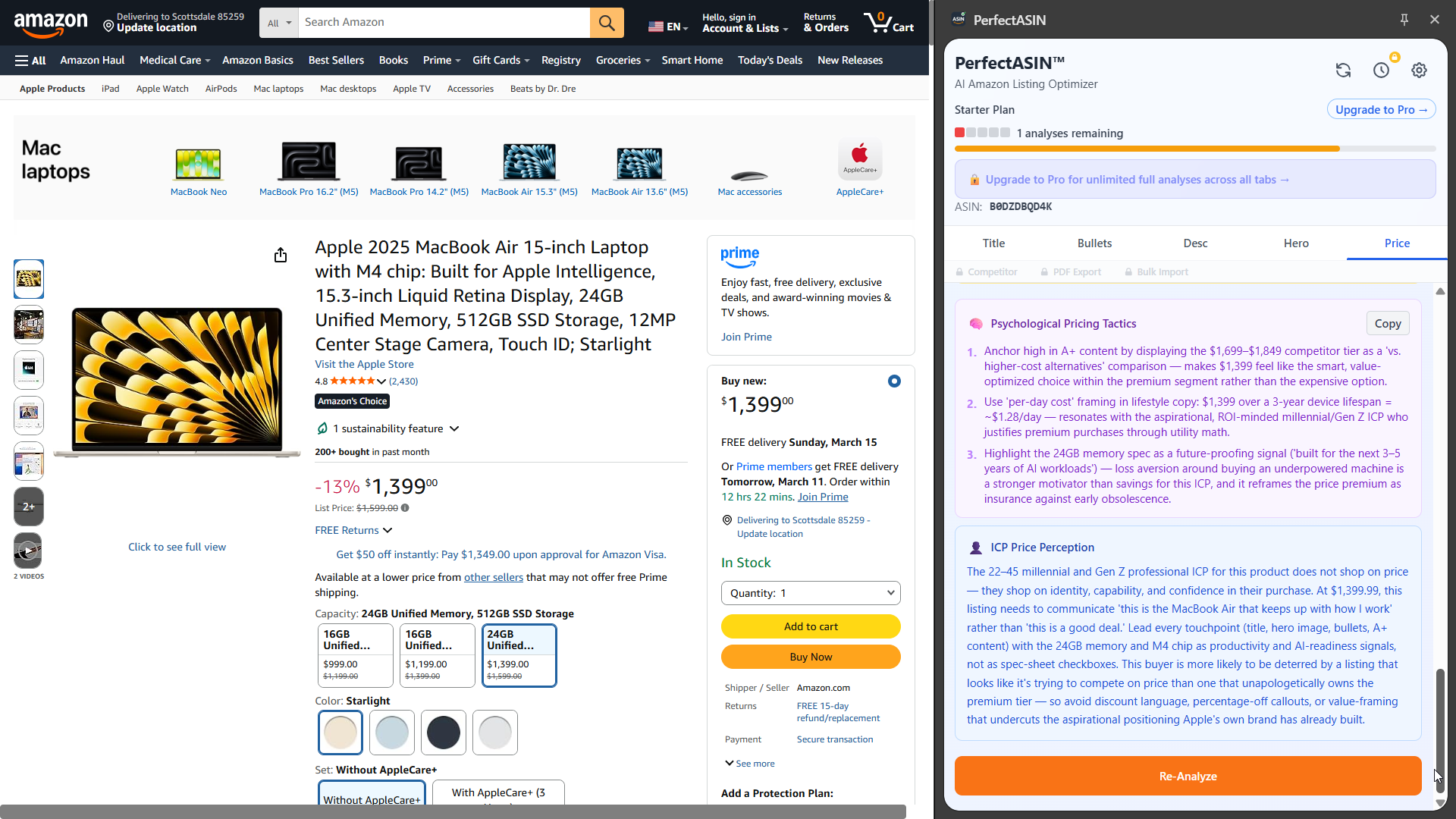 Price recommendation — AI-generated optimal price point with rationale