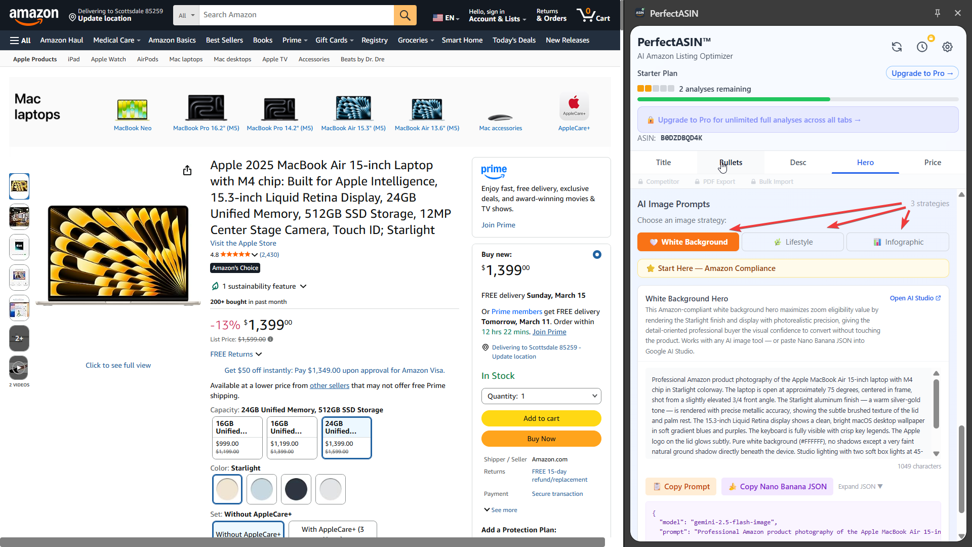 PerfectASIN Hero Image Analyzer — image recommendations and AI photographer briefs